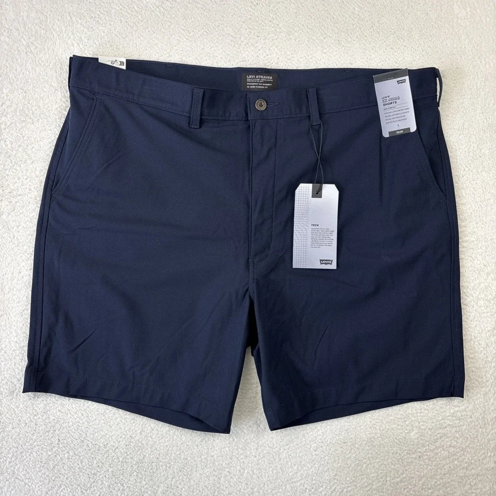 NEW LEVIS 'XX Chino Tech Shorts' Mens 44 Navy Blue Stretch Lightweight 7.5